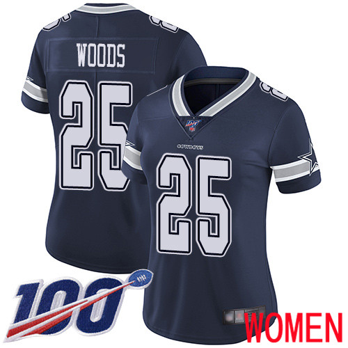Women Dallas Cowboys Limited Navy Blue Xavier Woods Home 25 100th Season Vapor Untouchable NFL Jersey